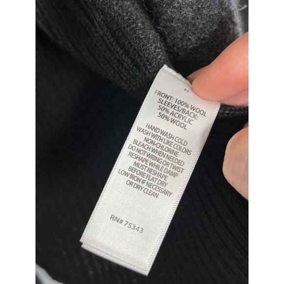 Tahari Black Gray Color Block Open Front Cardigan Wool Collared Size Large - Picture 7 of 9